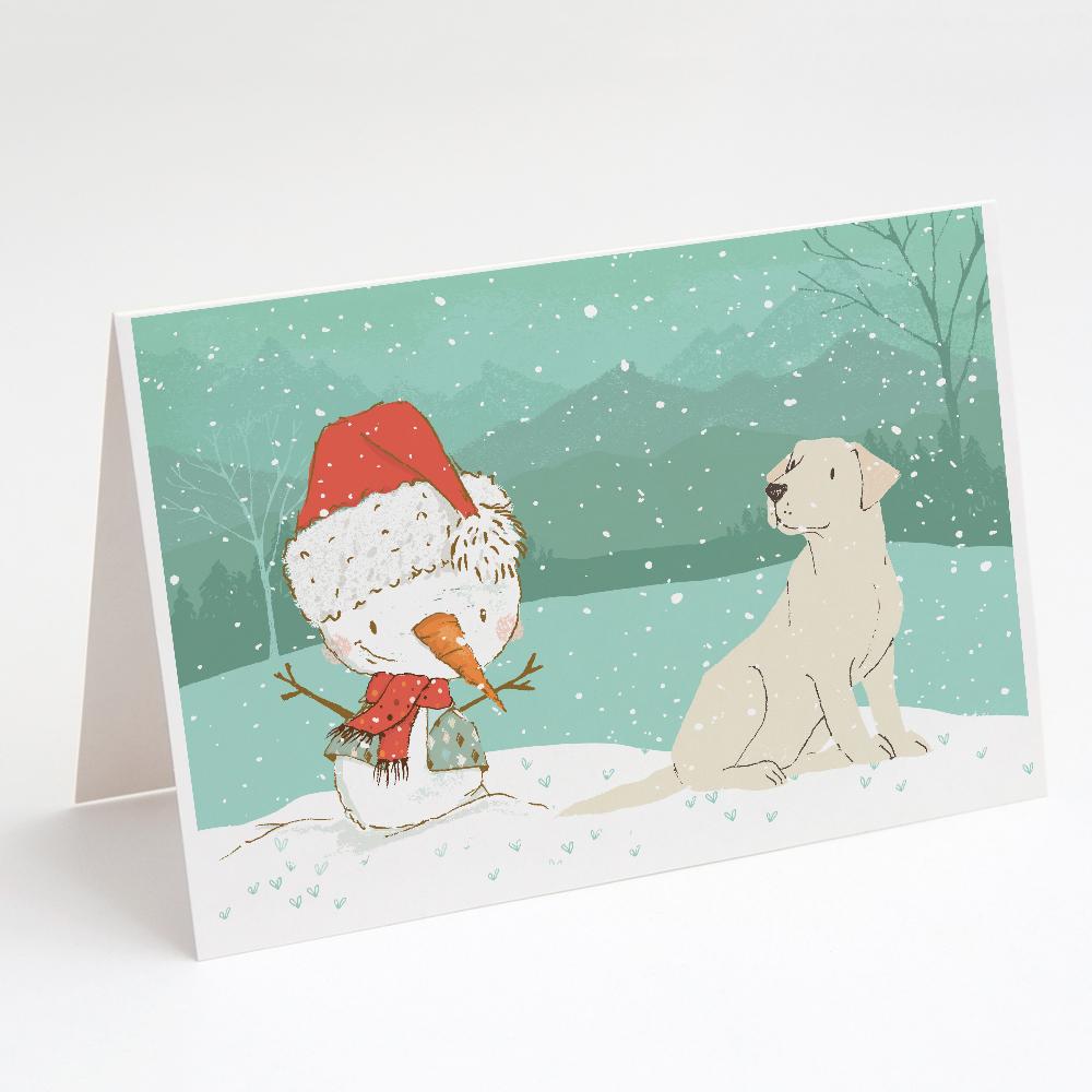 Yellow Labrador Snowman Christmas Greeting Cards Pack of 8 Blank Cards with Envelopes Whimsical A7 Size 5x7