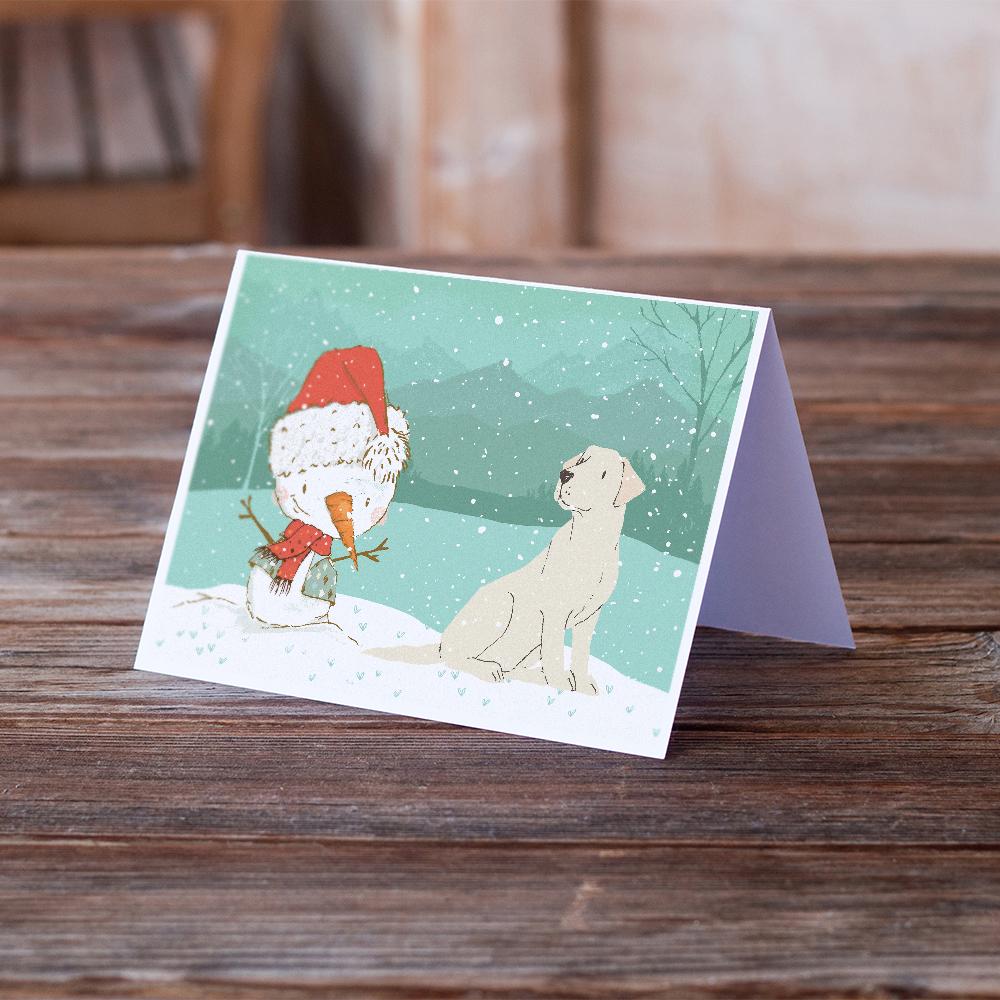 Yellow Labrador Snowman Christmas Greeting Cards Pack of 8 Blank Cards with Envelopes Whimsical A7 Size 5x7