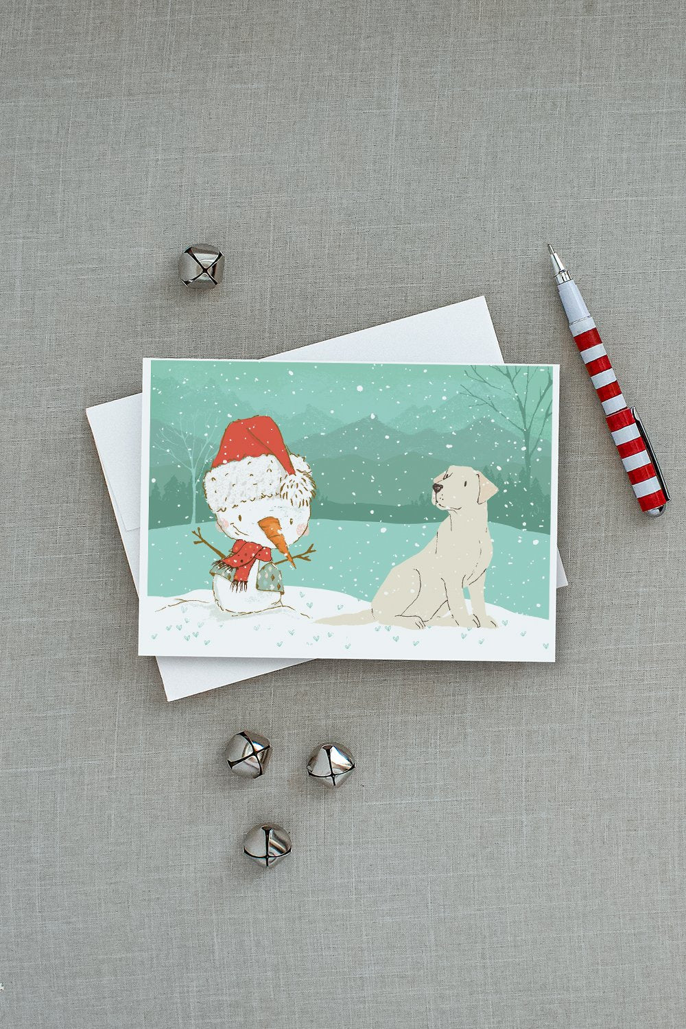 Yellow Labrador Snowman Christmas Greeting Cards Pack of 8 Blank Cards with Envelopes Whimsical A7 Size 5x7