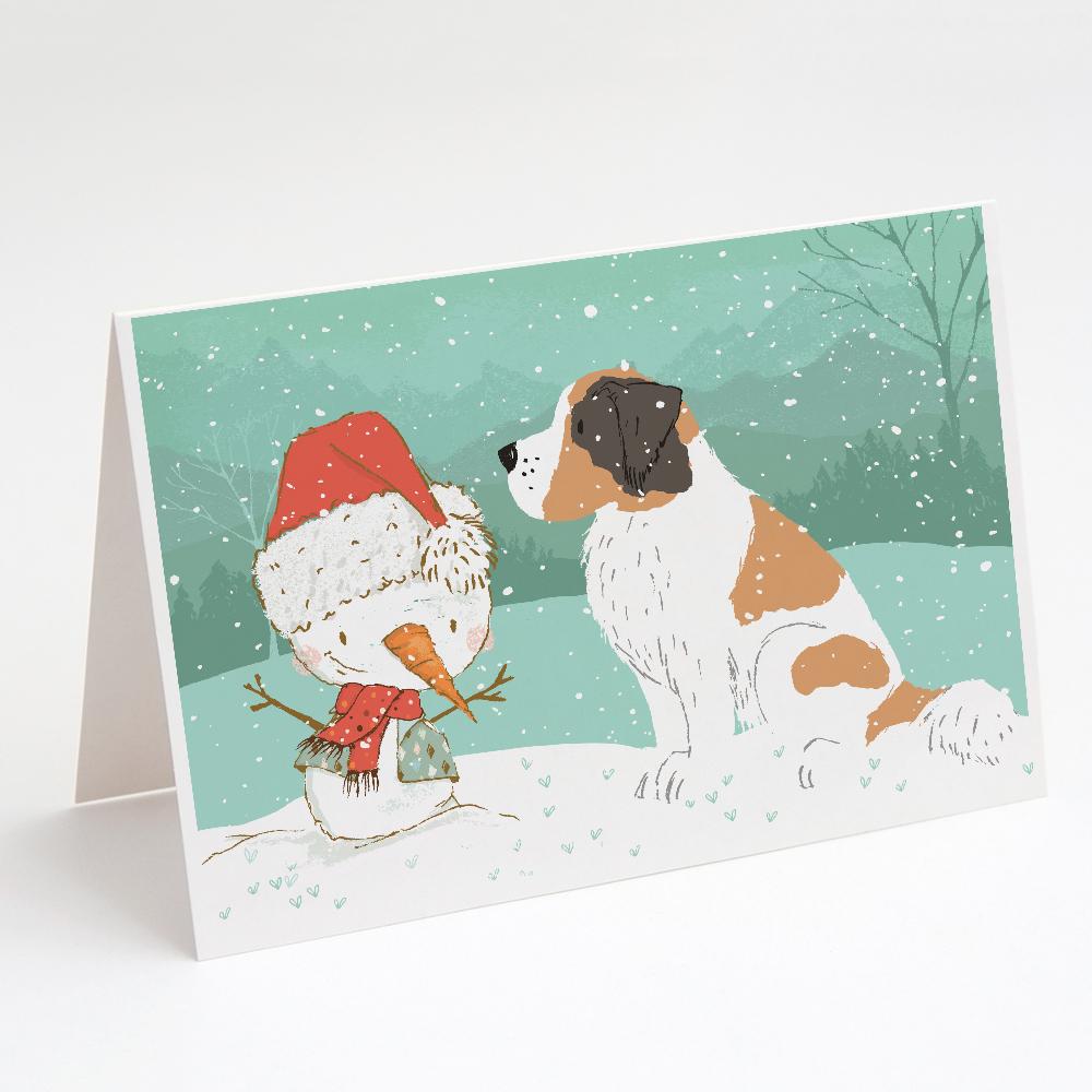Saint Bernard Snowman Christmas Greeting Cards Pack of 8 Blank Cards with Envelopes Whimsical A7 Size 5x7
