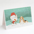 Basset Hound Snowman Christmas Greeting Cards Pack of 8 Blank Cards with Envelopes Whimsical A7 Size 5x7