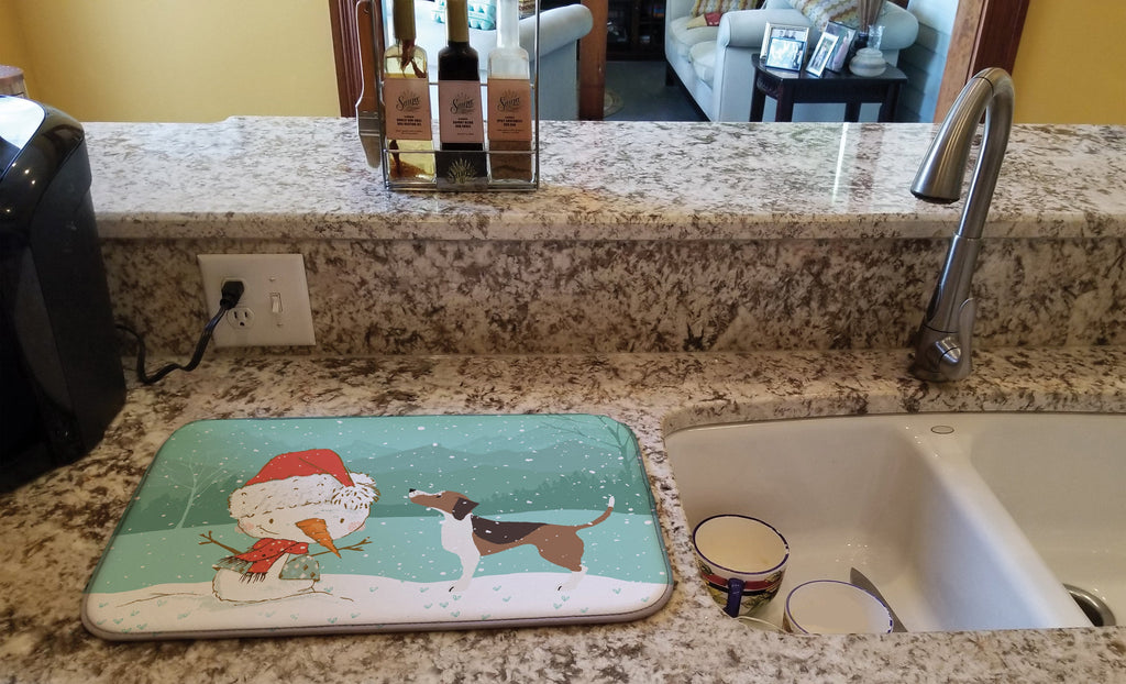 Beagle Snowman Christmas Dish Drying Mat Absorbent Dish Drying Mat Pad for Kitchen Counter Dish Drainer Mat for Countertop, 14 x 21", Multicolor