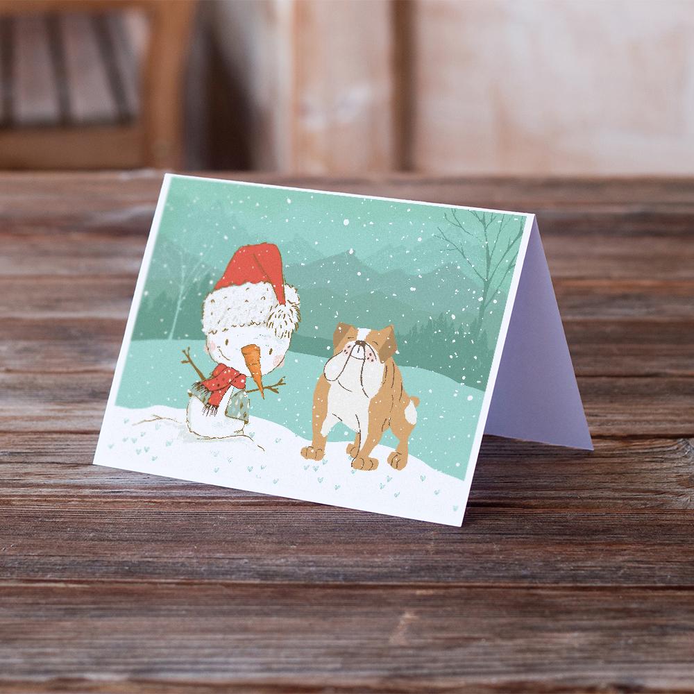 English Bulldog Snowman Christmas Greeting Cards Pack of 8 Blank Cards with Envelopes Whimsical A7 Size 5x7