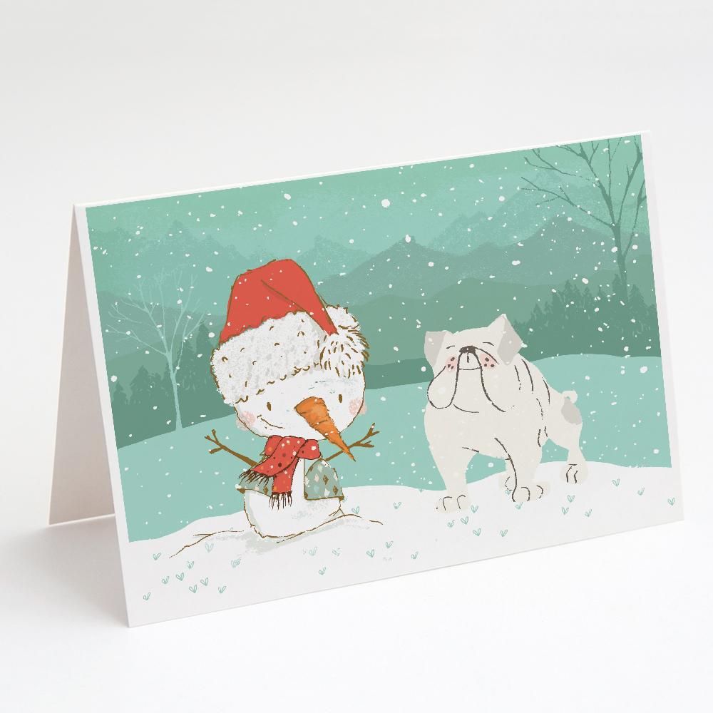 White English Bulldog Snowman Christmas Greeting Cards Pack of 8 Blank Cards with Envelopes Whimsical A7 Size 5x7