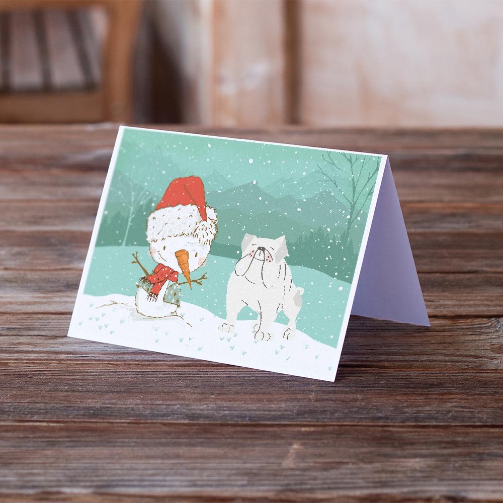 White English Bulldog Snowman Christmas Greeting Cards Pack of 8 Blank Cards with Envelopes Whimsical A7 Size 5x7