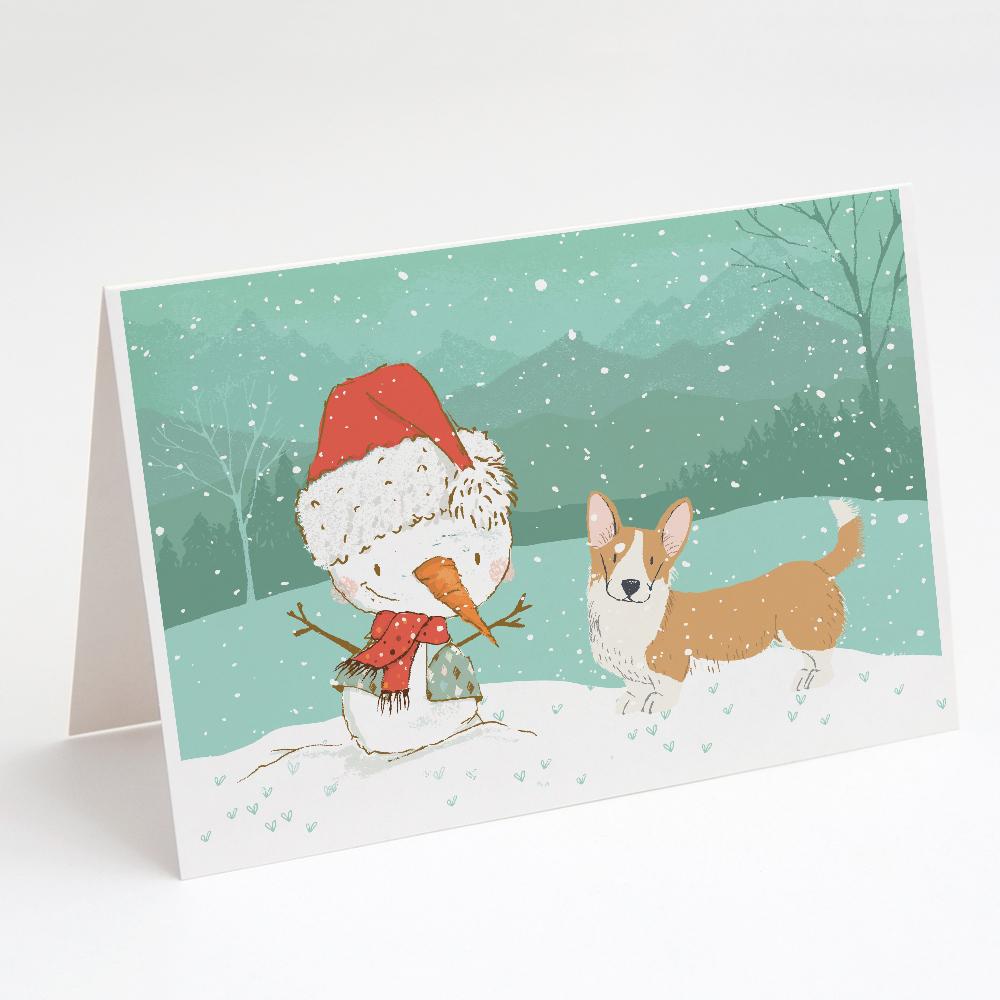 Cardigan Corgi Snowman Christmas Greeting Cards Pack of 8 Blank Cards with Envelopes Whimsical A7 Size 5x7