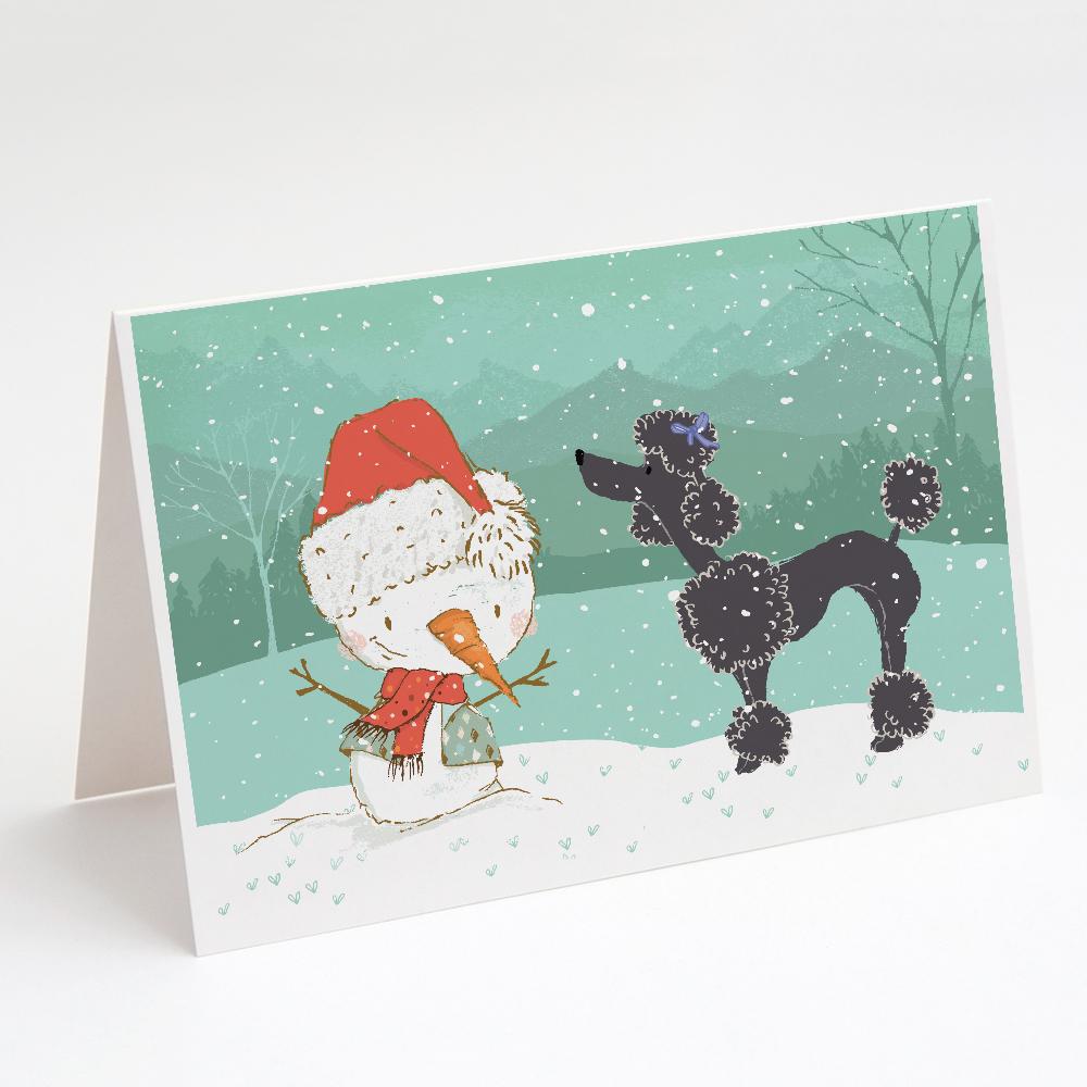 Black Poodle Snowman Christmas Greeting Cards Pack of 8 Blank Cards with Envelopes Whimsical A7 Size 5x7