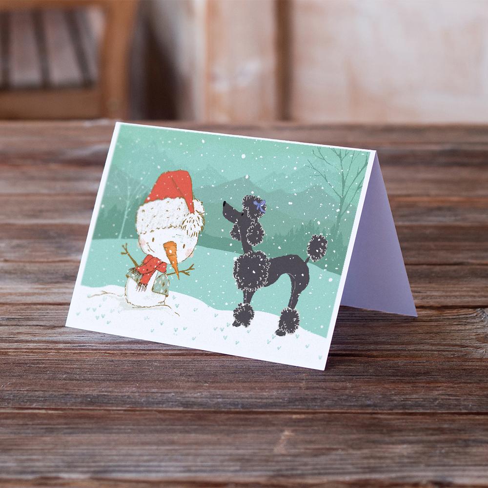 Black Poodle Snowman Christmas Greeting Cards Pack of 8 Blank Cards with Envelopes Whimsical A7 Size 5x7