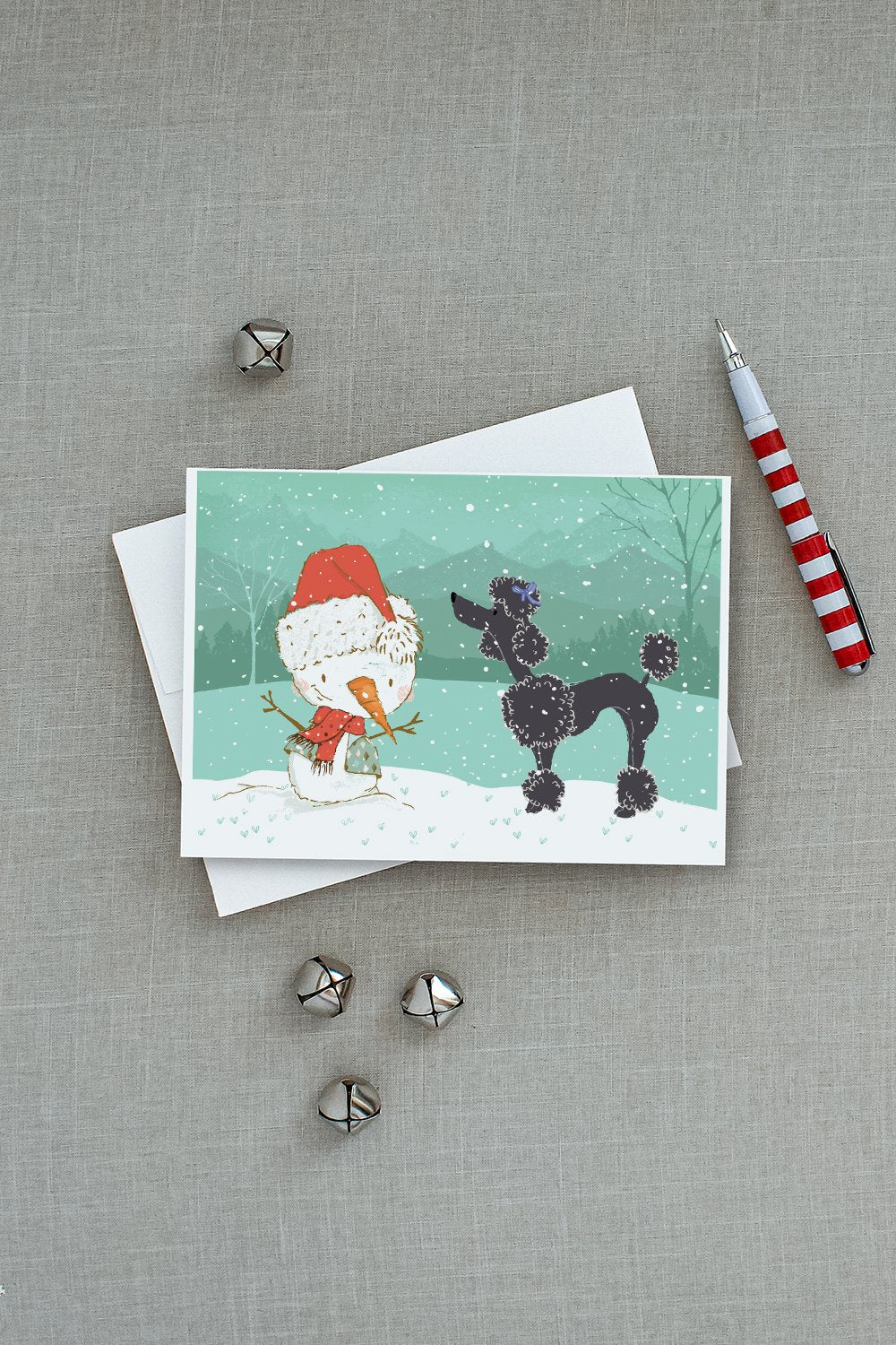 Black Poodle Snowman Christmas Greeting Cards Pack of 8 Blank Cards with Envelopes Whimsical A7 Size 5x7