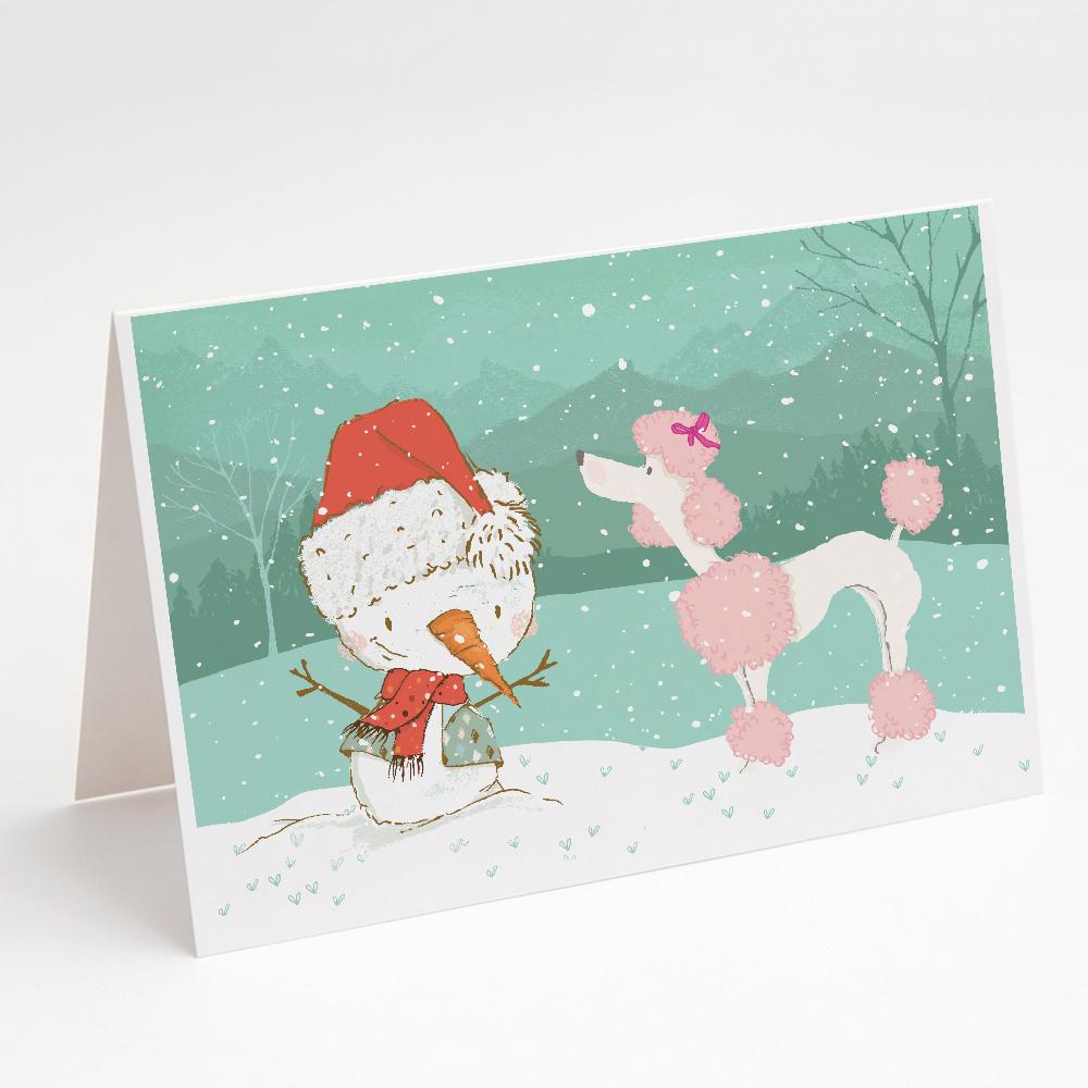Pink Poodle Snowman Christmas Greeting Cards Pack of 8 Blank Cards with Envelopes Whimsical A7 Size 5x7