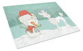 White Poodle Snowman Christmas Cutting Board Tempered Glass Kitchen Cutting Surface, Heat Resistant Chopping, Non-Slip Feet, Food Prep & Serving