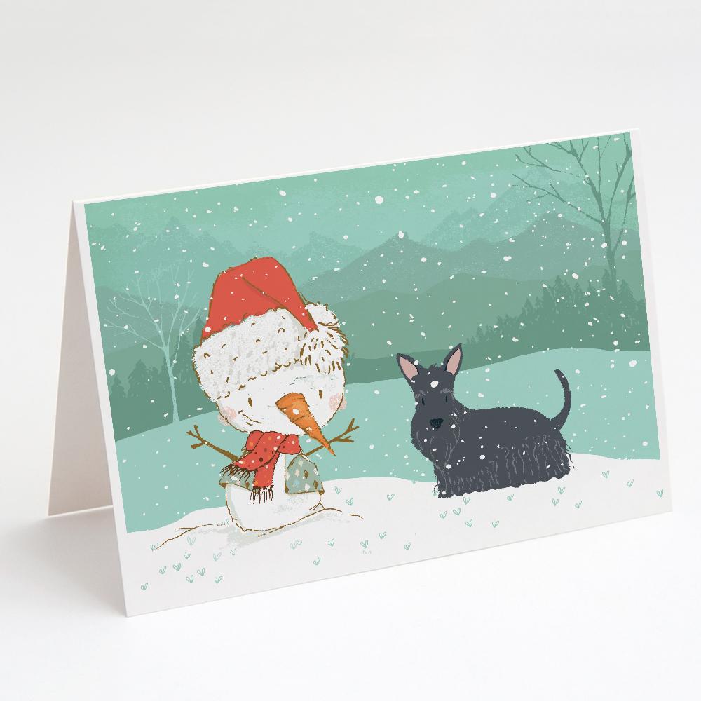 Scottish Terrier Snowman Christmas Greeting Cards Pack of 8 Blank Cards with Envelopes Whimsical A7 Size 5x7