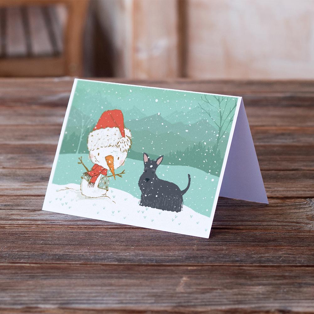 Scottish Terrier Snowman Christmas Greeting Cards Pack of 8 Blank Cards with Envelopes Whimsical A7 Size 5x7