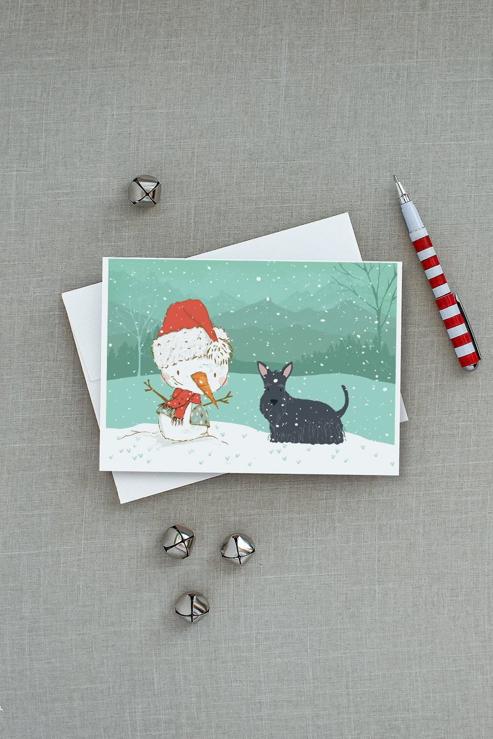 Scottish Terrier Snowman Christmas Greeting Cards Pack of 8 Blank Cards with Envelopes Whimsical A7 Size 5x7