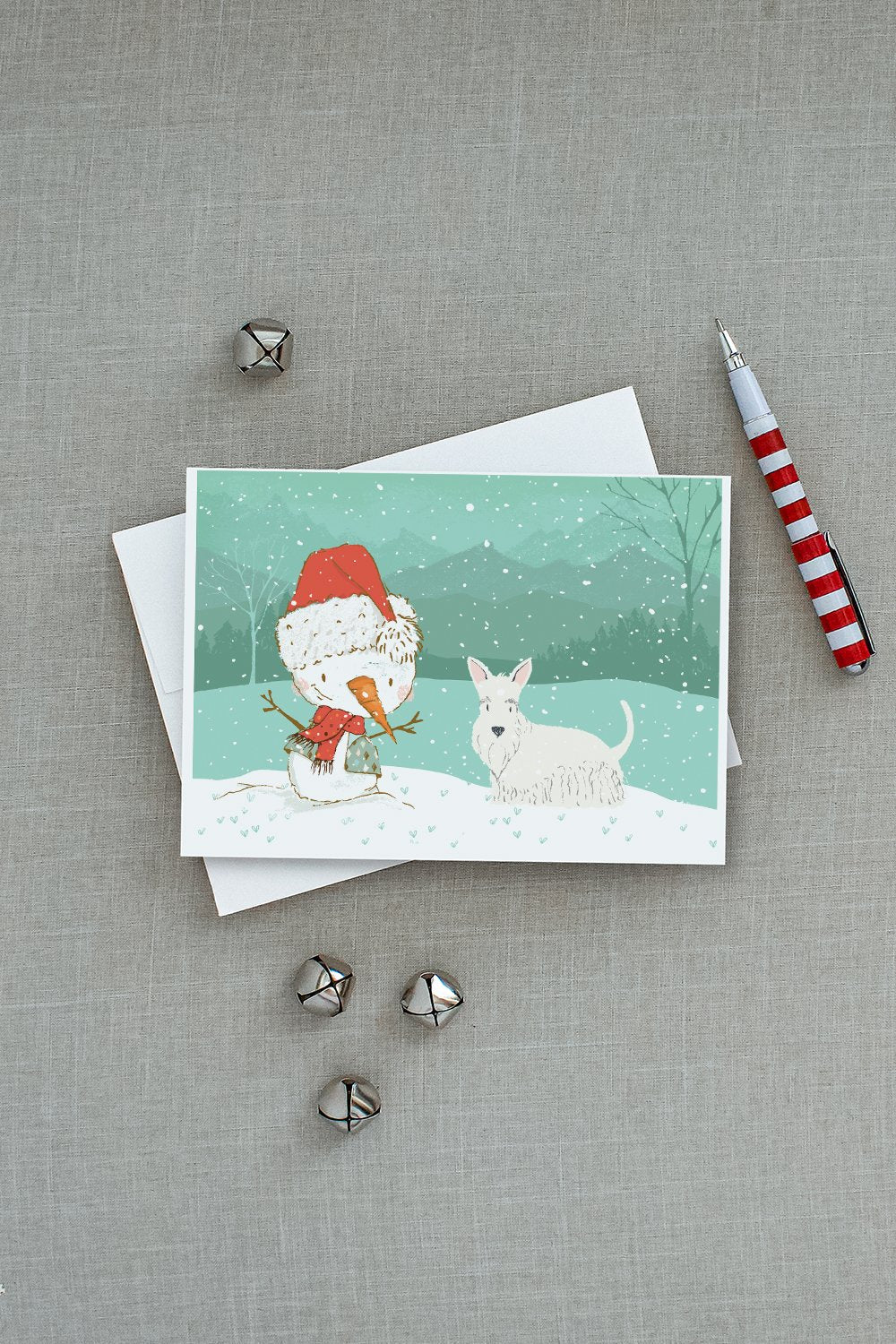 Wheaten Scottish Terrier Snowman Christmas Greeting Cards Pack of 8 Blank Cards with Envelopes Whimsical A7 Size 5x7