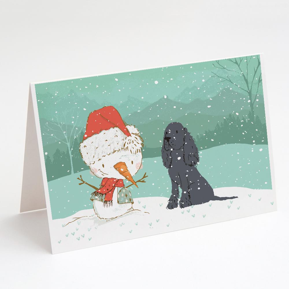 Black Spaniel Snowman Christmas Greeting Cards Pack of 8 Blank Cards with Envelopes Whimsical A7 Size 5x7