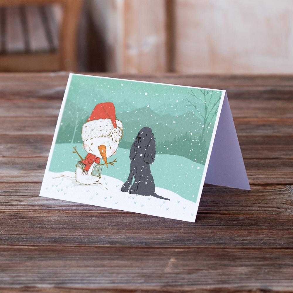 Black Spaniel Snowman Christmas Greeting Cards Pack of 8 Blank Cards with Envelopes Whimsical A7 Size 5x7