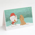 Tan Spaniel Snowman Christmas Greeting Cards Pack of 8 Blank Cards with Envelopes Whimsical A7 Size 5x7