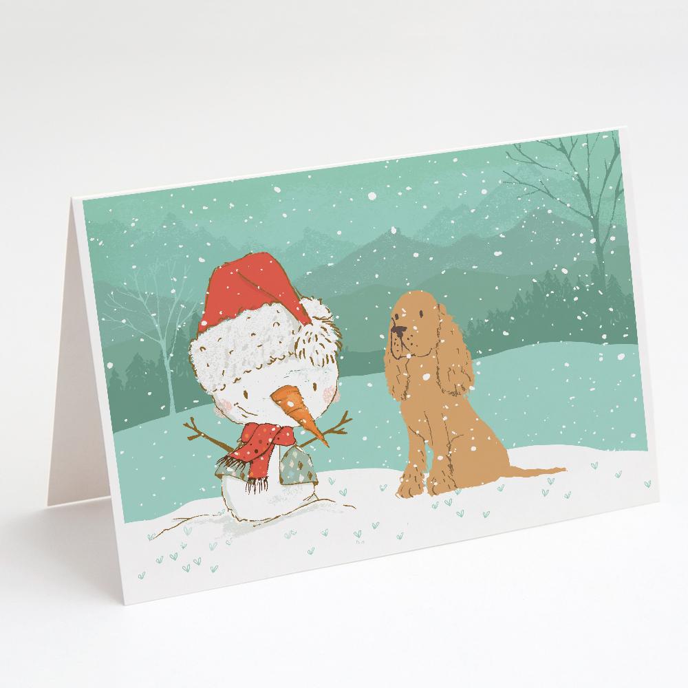 Tan Spaniel Snowman Christmas Greeting Cards Pack of 8 Blank Cards with Envelopes Whimsical A7 Size 5x7