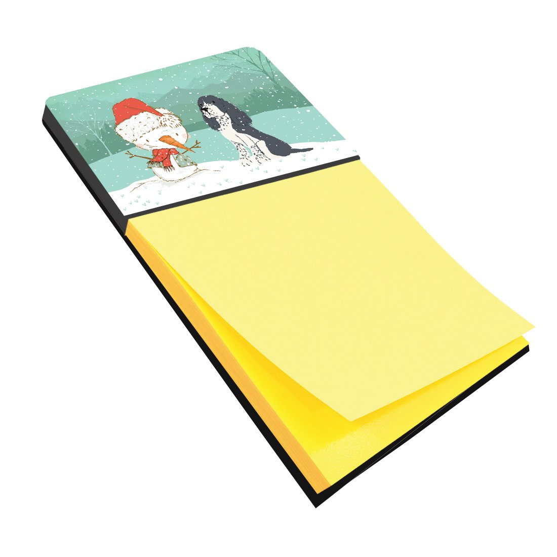 English Springer Spaniel Snowman Christmas Watercolor Sticky Note Holder Refillable Dispenser Desk Accessory 3x3 Pad Gift
