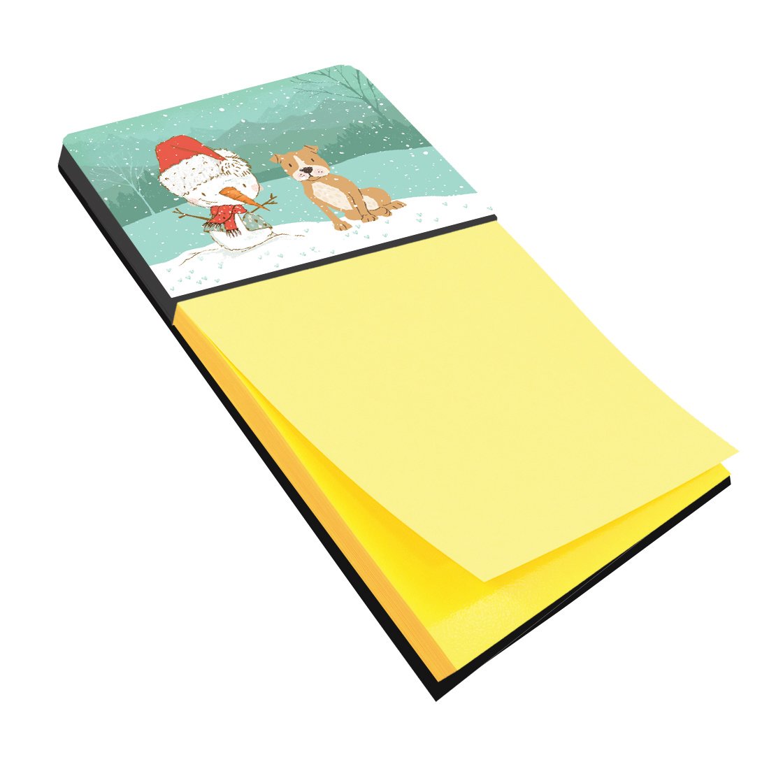 Brown Staffie Snowman Christmas Watercolor Sticky Note Holder Refillable Dispenser Desk Accessory 3x3 Pad Gift