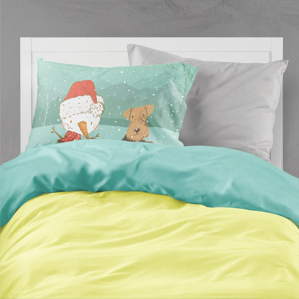 Airedale Terrier Snowman Christmas Standard Pillowcase Lightweight Super Soft Easy Care Decorative Artwork Pillowcase, Standard