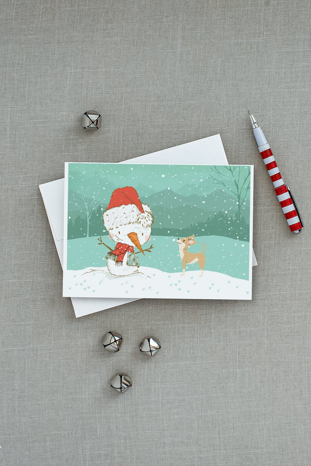Tan Chihuahua Snowman Christmas Greeting Cards Pack of 8 Blank Cards with Envelopes Whimsical A7 Size 5x7