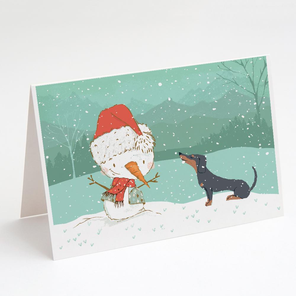 Black Tan Dachshund Snowman Christmas Greeting Cards Pack of 8 Blank Cards with Envelopes Whimsical A7 Size 5x7