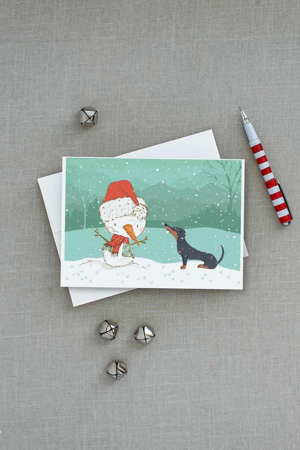 Black Tan Dachshund Snowman Christmas Greeting Cards Pack of 8 Blank Cards with Envelopes Whimsical A7 Size 5x7