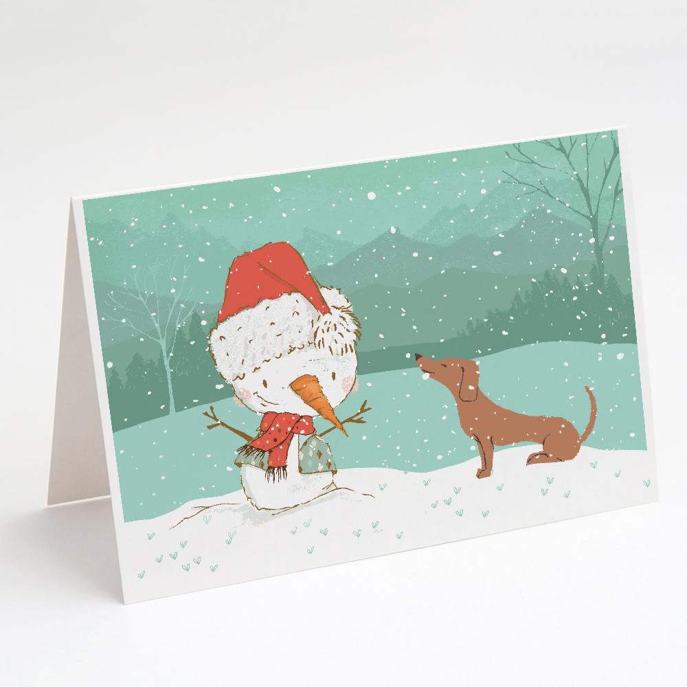 Red Dachshund Snowman Christmas Greeting Cards Pack of 8 Blank Cards with Envelopes Whimsical A7 Size 5x7