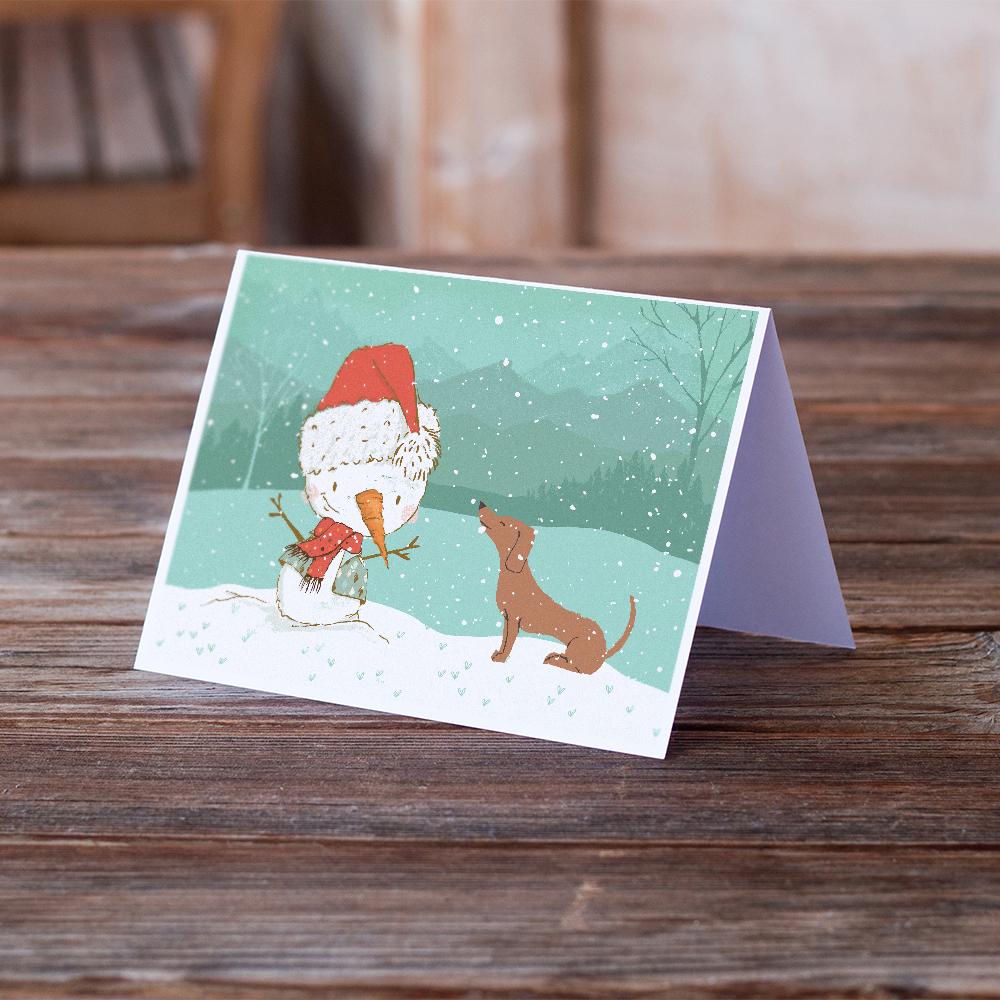 Red Dachshund Snowman Christmas Greeting Cards Pack of 8 Blank Cards with Envelopes Whimsical A7 Size 5x7