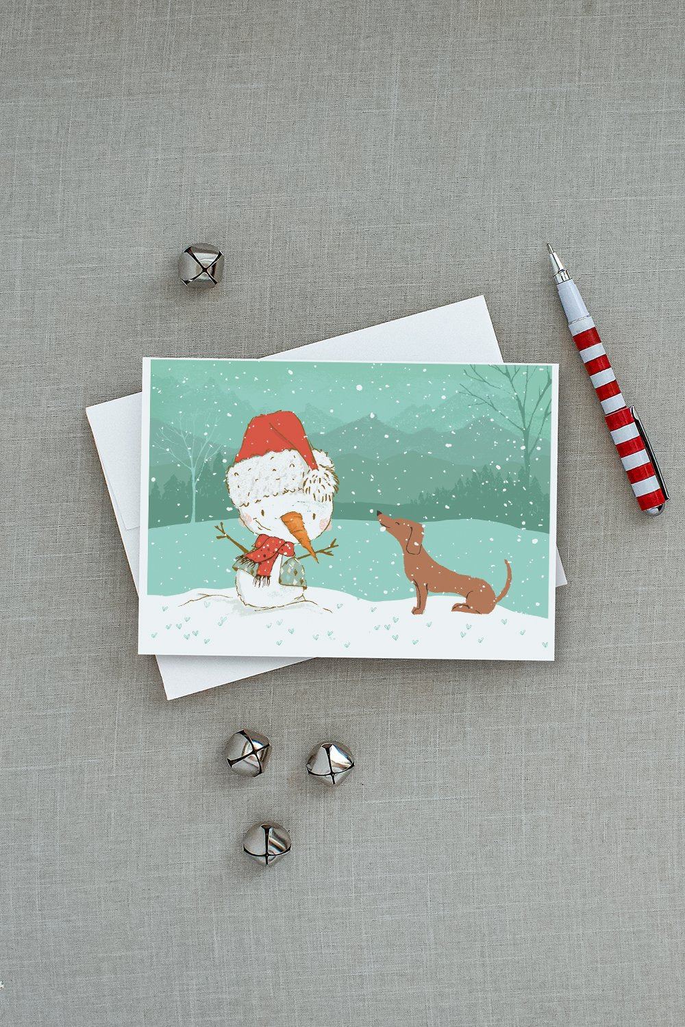 Red Dachshund Snowman Christmas Greeting Cards Pack of 8 Blank Cards with Envelopes Whimsical A7 Size 5x7