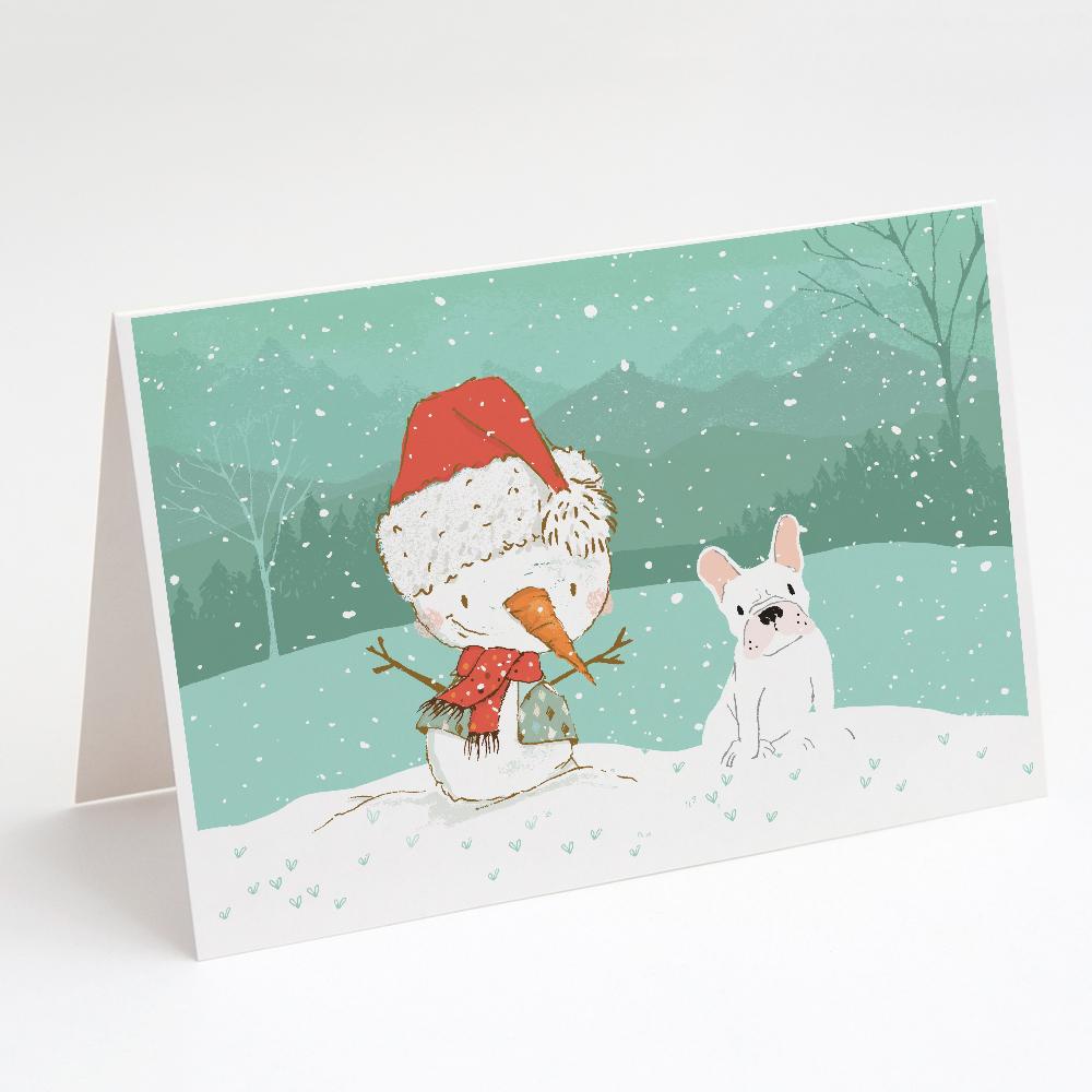 White French Bulldog Snowman Christmas Greeting Cards Pack of 8 Blank Cards with Envelopes Whimsical A7 Size 5x7