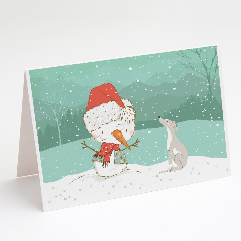 Italian Greyhound Snowman Christmas Greeting Cards Pack of 8 Blank Cards with Envelopes Whimsical A7 Size 5x7