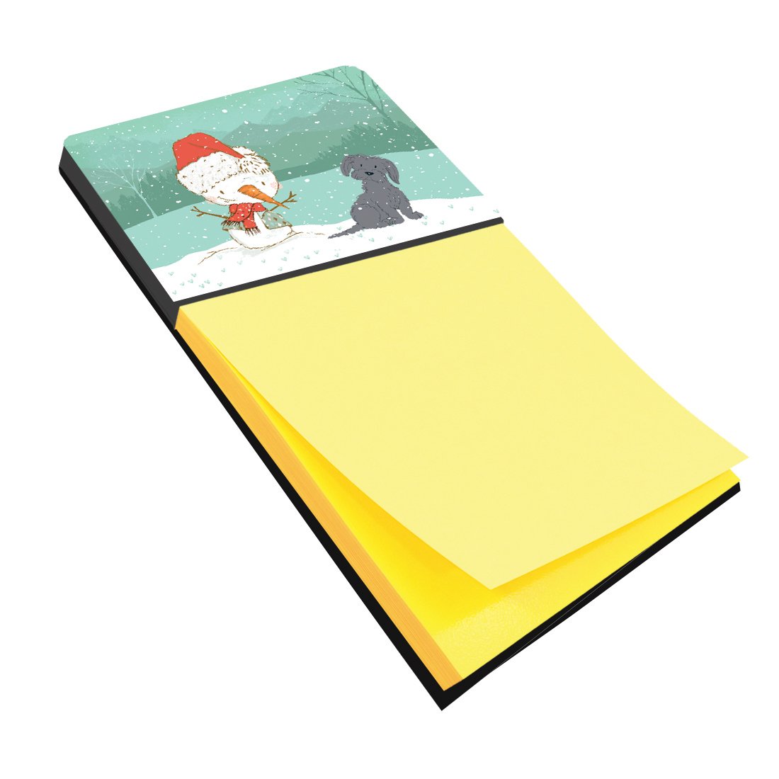 Black Maltese Snowman Christmas Watercolor Sticky Note Holder Refillable Dispenser Desk Accessory 3x3 Pad Gift