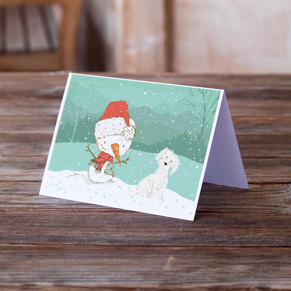Maltese Snowman Christmas Greeting Cards Pack of 8 Blank Cards with Envelopes Whimsical A7 Size 5x7