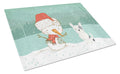 Black and White Terrier Snowman Christmas Cutting Board Tempered Glass Kitchen Cutting Surface, Heat Resistant Chopping, Non-Slip Feet, Food Prep & Serving