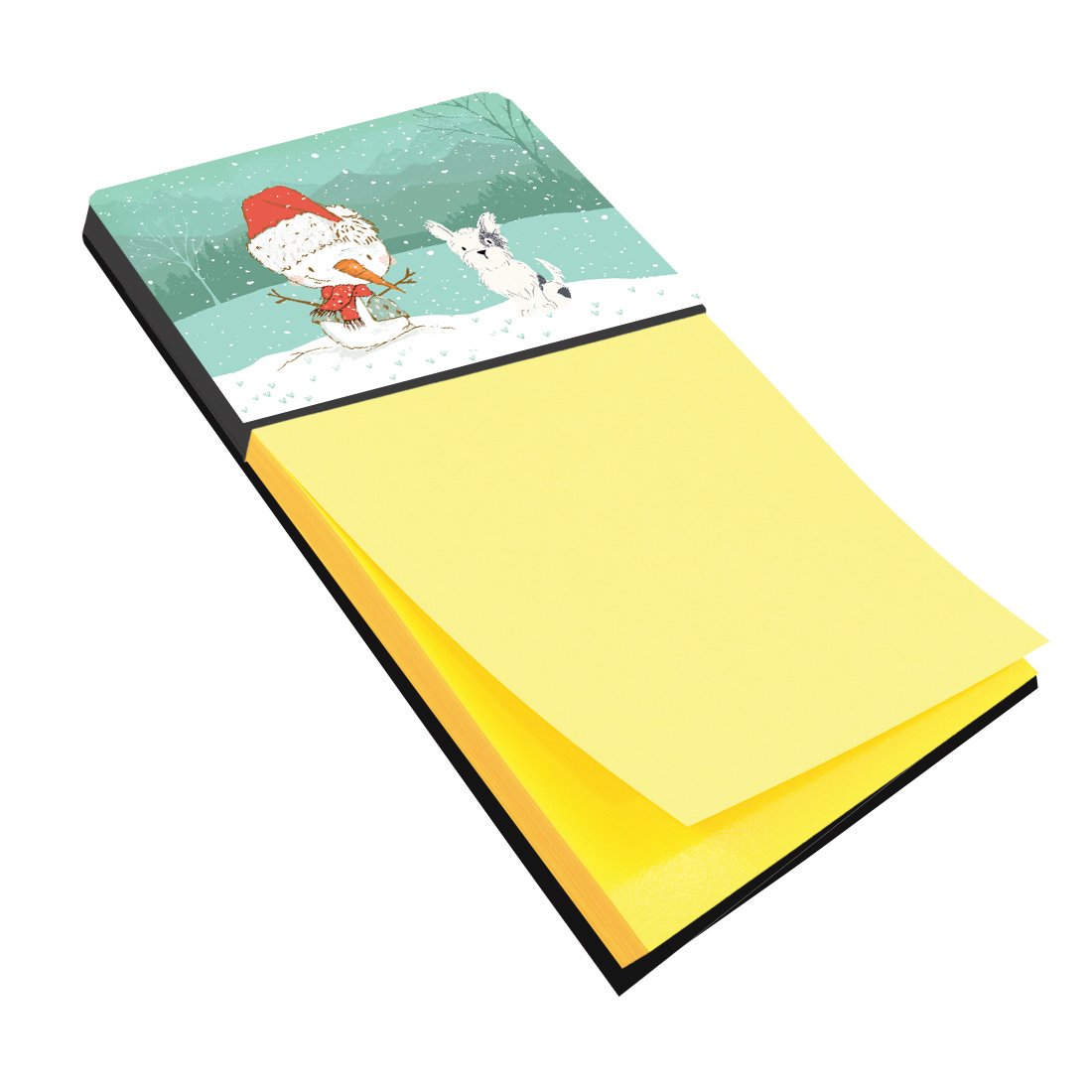 Black and White Terrier Snowman Christmas Watercolor Sticky Note Holder Refillable Dispenser Desk Accessory 3x3 Pad Gift