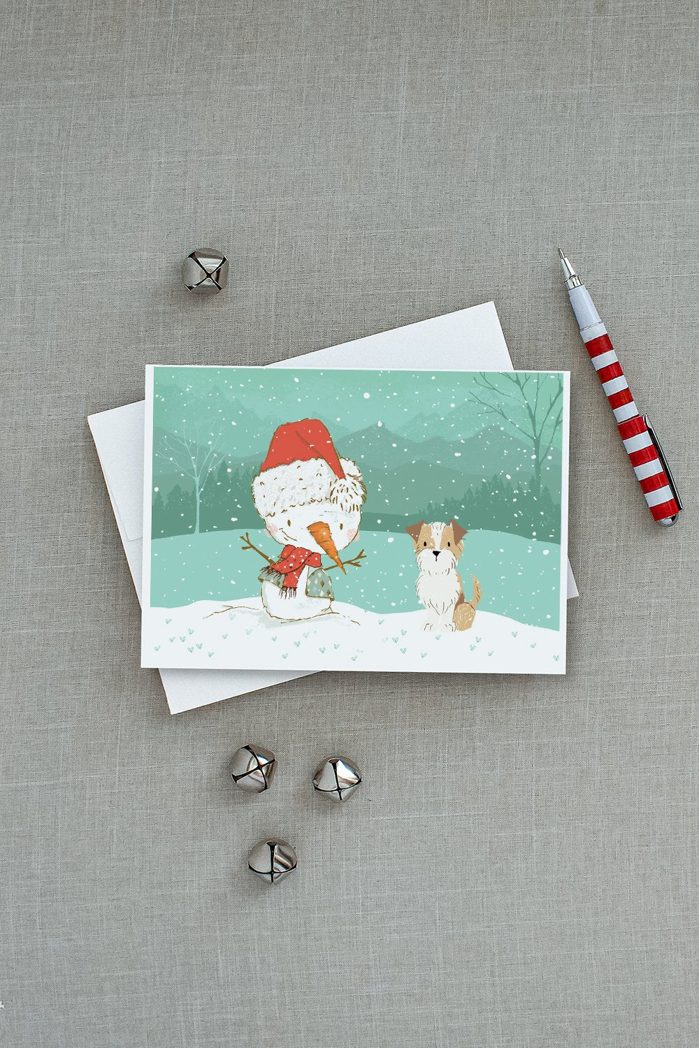 Brown and White Terrier Snowman Christmas Greeting Cards Pack of 8 Blank Cards with Envelopes Whimsical A7 Size 5x7