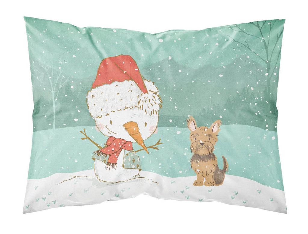 Yorkie Cropped Ears Snowman Christmas Standard Pillowcase Lightweight Super Soft Easy Care Decorative Artwork Pillowcase, Standard