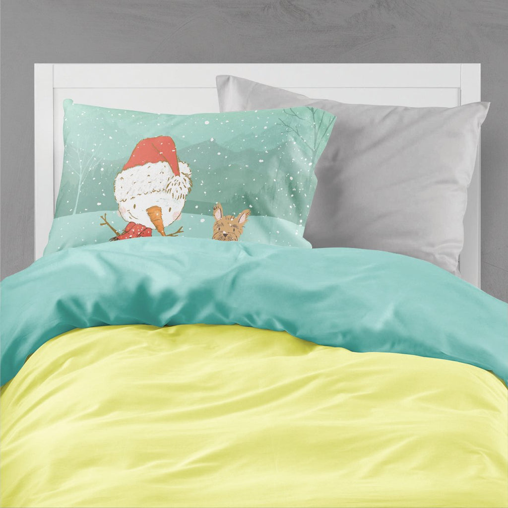 Yorkie Cropped Ears Snowman Christmas Standard Pillowcase Lightweight Super Soft Easy Care Decorative Artwork Pillowcase, Standard
