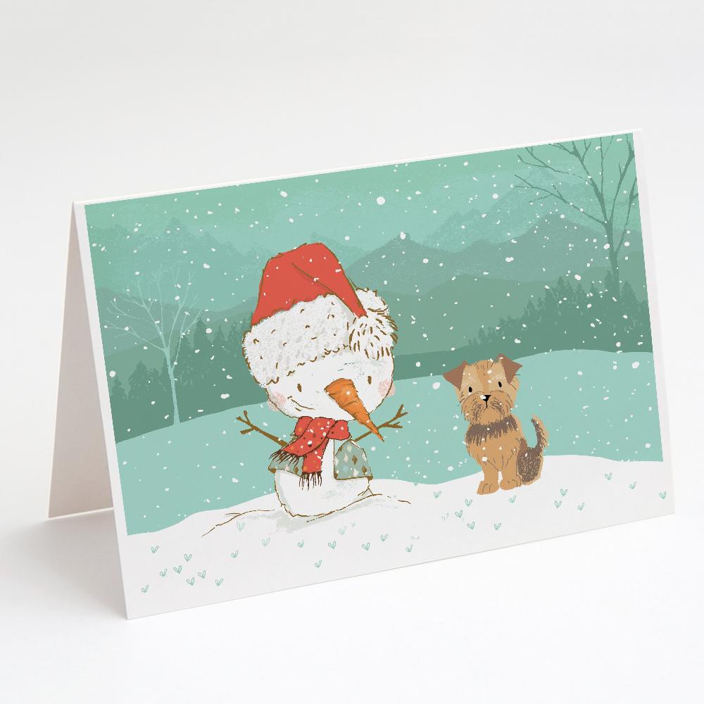 Yorkie Natural Ears Snowman Christmas Greeting Cards Pack of 8 Blank Cards with Envelopes Whimsical A7 Size 5x7