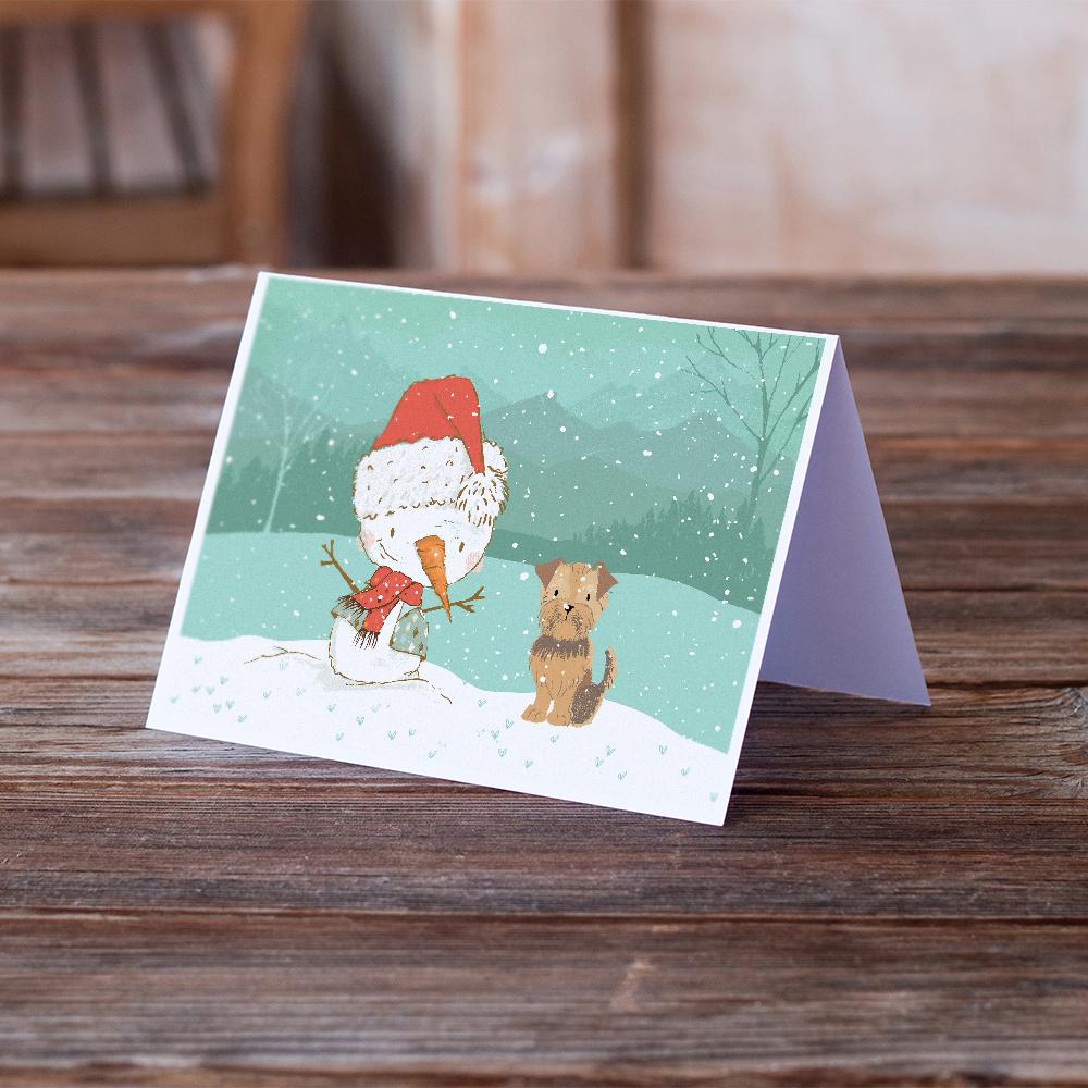 Yorkie Natural Ears Snowman Christmas Greeting Cards Pack of 8 Blank Cards with Envelopes Whimsical A7 Size 5x7