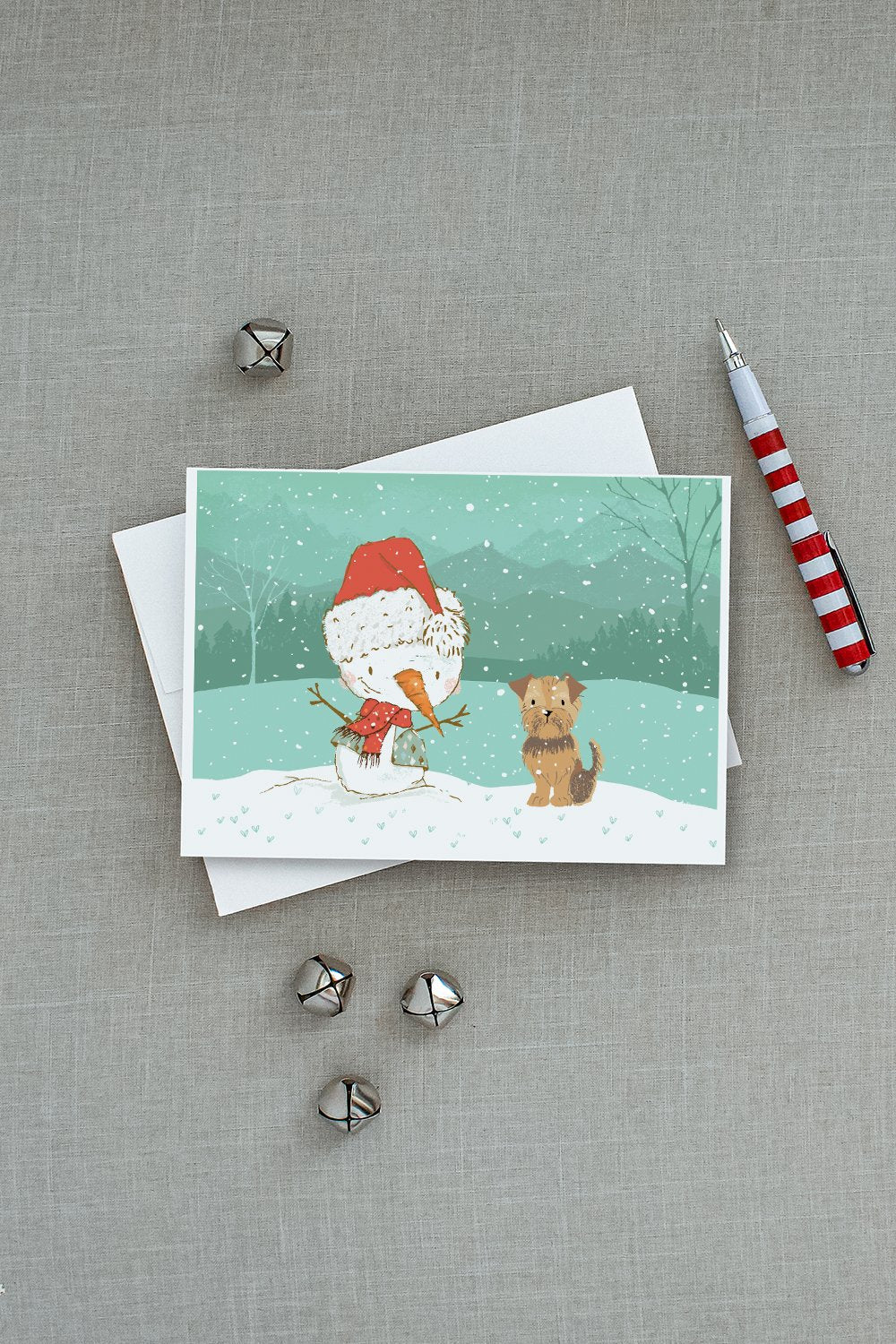 Yorkie Natural Ears Snowman Christmas Greeting Cards Pack of 8 Blank Cards with Envelopes Whimsical A7 Size 5x7