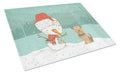 Yorkie Natural Ears Snowman Christmas Cutting Board Tempered Glass Kitchen Cutting Surface, Heat Resistant Chopping, Non-Slip Feet, Food Prep & Serving