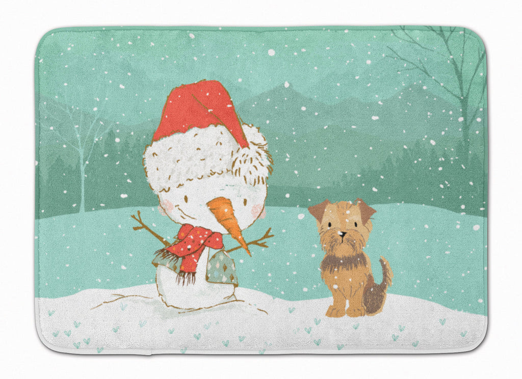 Yorkie Natural Ears Snowman Christmas Memory Foam Kitchen Mat Machine Washable Anti-Fatigue Cushion Comfort Bath or Kitchen Rug