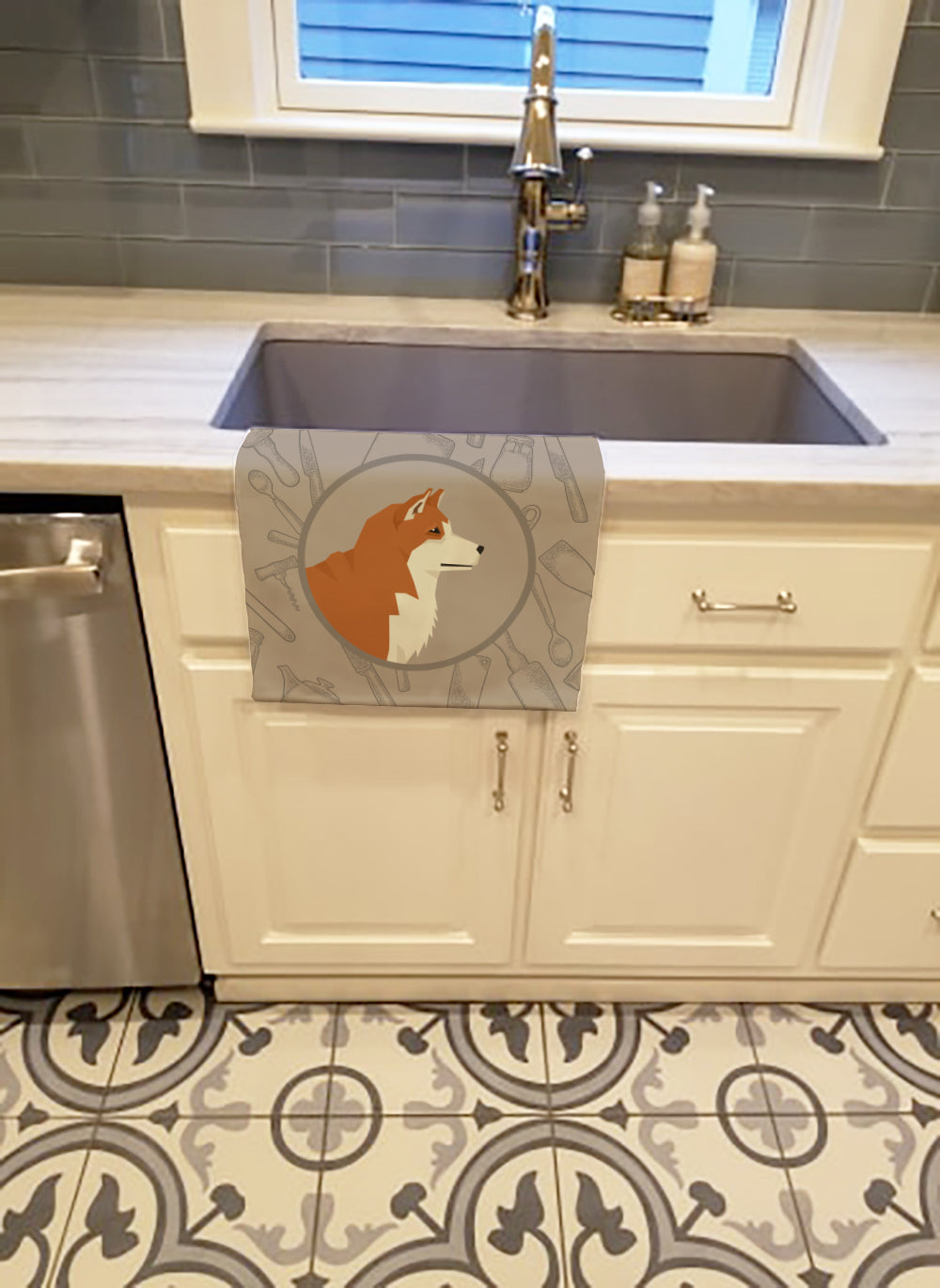 Akita In the Kitchen Kitchen Towel Velour Plush Front and Cotton Loop Back Machine Washable