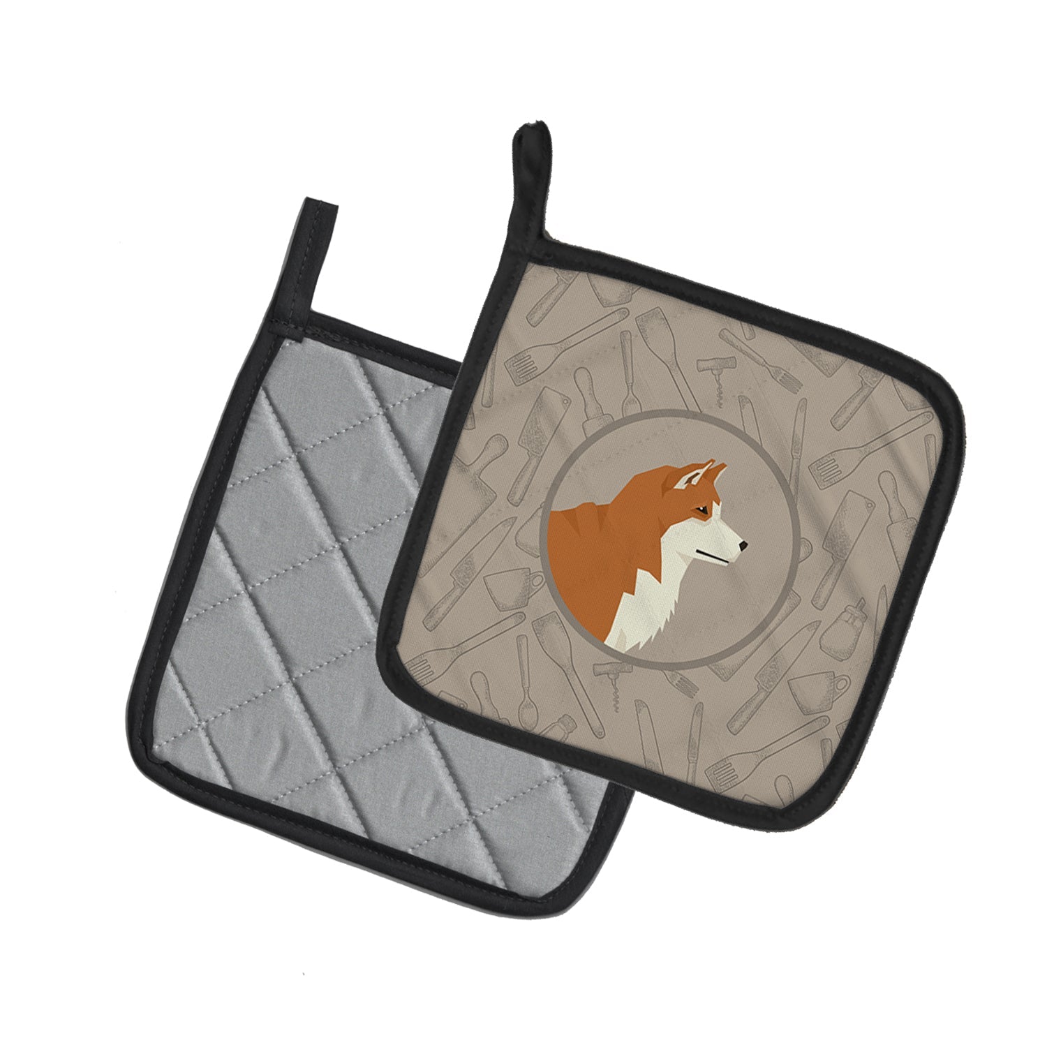 Akita In the Kitchen Pot Holder Set of 2 Heat Resistant Quilted Hot Pads 7.5 x 7.5 Inch, Insulated Kitchen Trivets for Cooking & Baking