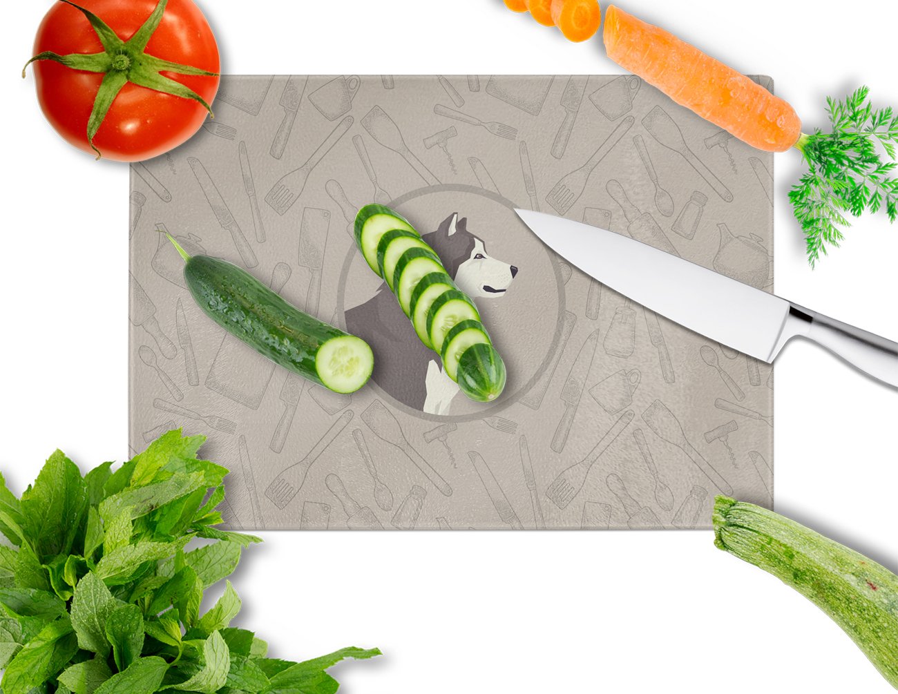 Alaskan Malamute In the Kitchen Cutting Board Tempered Glass Kitchen Cutting Surface, Heat Resistant Chopping, Non-Slip Feet, Food Prep & Serving