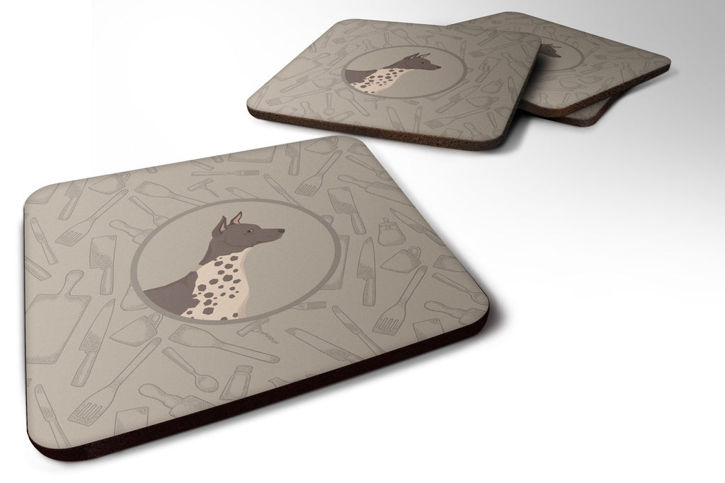 American Hairless Terrier In the Kitchen Foam Coasters Set of 4 Cup Coasters for Indoor Outdoor, Tabletop Protection, Anti Slip, Mouse pad Material